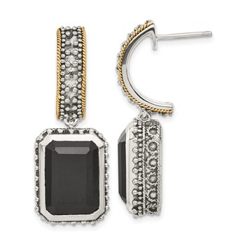 Sterling Silver w/ 14k Accent Antiqued Black Onyx Earrings