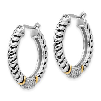 Shey Couture Sterling Silver with 14K Accent Antiqued Diamond Hoop Earrings — alternate view