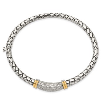Shey Couture Sterling Silver with 14K Accent Antiqued Diamond Hinged Bangle Bracelet — alternate view