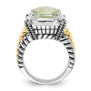Sterling Silver w/14k Accent Polished & Antiqued Green Quartz Ring — alternate view