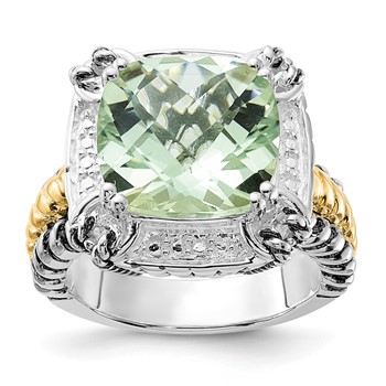 Sterling Silver w/14k Accent Polished & Antiqued Green Quartz Ring