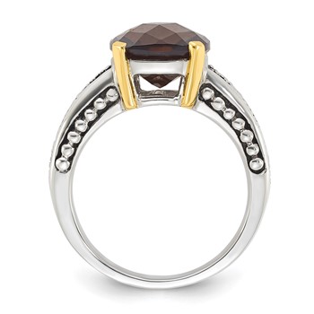 Sterling Silver w/14k Accent Antiqued Smoky Quartz Ring — alternate view