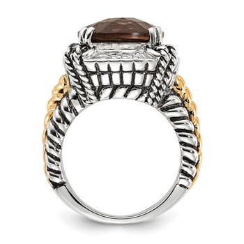 Sterling Silver w/14k Polished & Antiqued Smoky Quartz Ring — alternate view