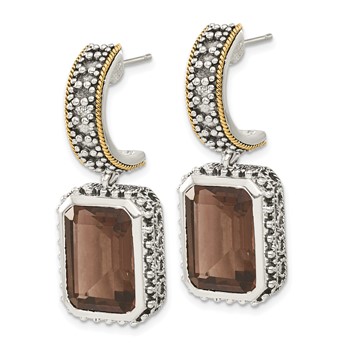 Sterling Silver w/14k Accent Antiqued Smoky Quartz Earrings — alternate view