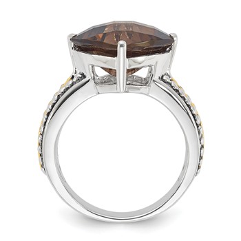 Sterling Silver w/14k Accent Antiqued Smoky Quartz Ring — alternate view