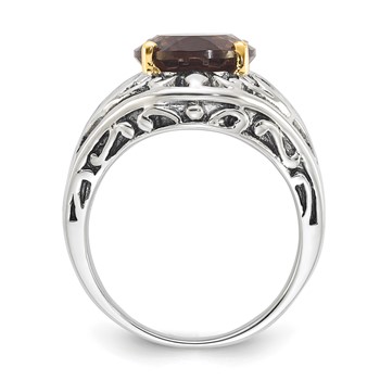 Sterling Silver w/14k Accent Antiqued Smoky Quartz Ring — alternate view