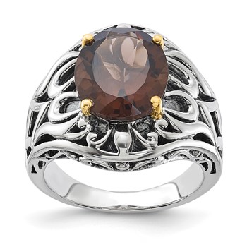 Sterling Silver w/14k Accent Antiqued Smoky Quartz Ring