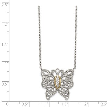 Shey Couture Sterling Silver Rhodium-plated with 14K Accent 18 Inch Diamond Butterfly Necklace — alternate view