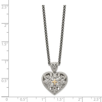 Shey Couture Sterling Silver Antiqued with 14K Accent 18 Inch Diamond Vintage Heart Necklace — alternate view