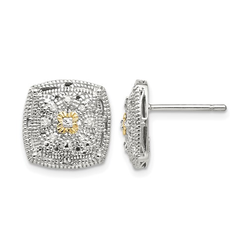 Sterling Silver Rhodium-plated w/14k Diamond Earrings