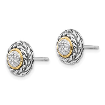 Shey Couture Sterling Silver Antiqued with 14K Accent Diamond Post Earrings — alternate view