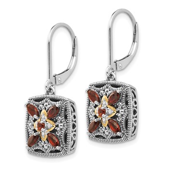 Shey Couture Sterling Silver with 14K Accent Antiqued Diamond and Marquise Garnet Leverback Earrings — alternate view