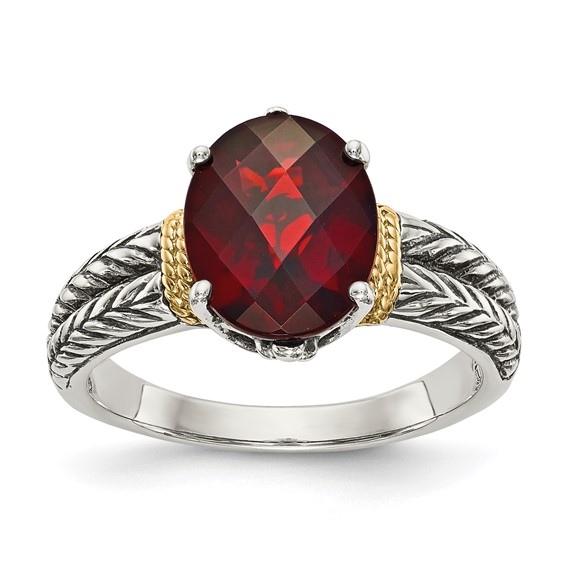 Shey Couture Sterling Silver w/ 14k Gold Accents Cushion Garnet Ring Shey Couture Sterling Silver w/ 14k Gold Accents Cushion Garnet Ring