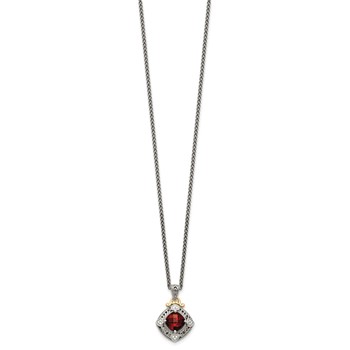 Shey Couture Sterling Silver with 14K Accent 18 Inch Antiqued Diamond and Cushion Checkerboard Garnet Necklace — alternate view