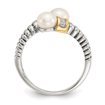 Shey Couture Sterling Silver with 14K Accent Antiqued 5.5-6mm Freshwater Cultured Pearl and Diamond By-Pass Ring — alternate view