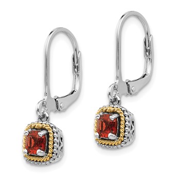 Shey Couture Sterling Silver with 14K Accent Antiqued Cushion Garnet Leverback Earrings — alternate view