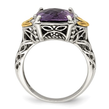 Shey Couture Sterling Silver with 14K Accent Antiqued Cushion Amethyst Ring — alternate view