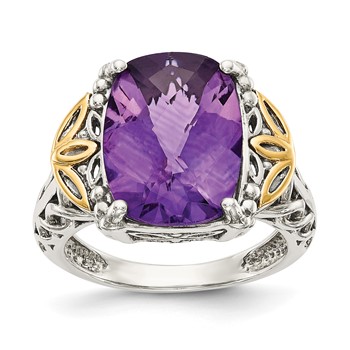 Shey Couture Sterling Silver with 14K Accent Antiqued Cushion Amethyst Ring