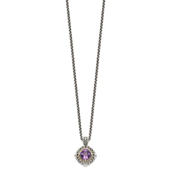Shey Couture Sterling Silver with 14K Accent 18 Inch Antiqued Cushion Amethyst Necklace — alternate view