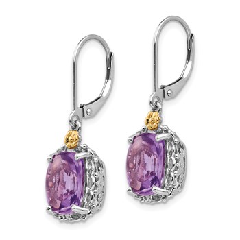 Shey Couture Sterling Silver Antiqued with 14K Accent Cushion Amethyst Leverback Dangle Earrings — alternate view