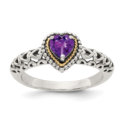 Sterling Silver Antiqued w/14k Amethyst Ring