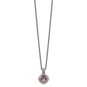 Shey Couture Sterling Silver with 14K Accent 18 Inch Antiqued Cushion Bezel Amethyst Necklace — alternate view