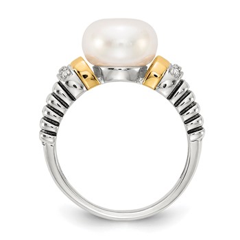 Shey Couture Sterling Silver with 14K Accent Antiqued Diamond and 9.5-10mm Freshwater Cultured Pearl Ring — alternate view