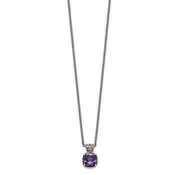 Shey Couture Sterling Silver with 14K Accent 18 Inch Antiqued Cushion Checkerboard Amethyst Necklace — alternate view