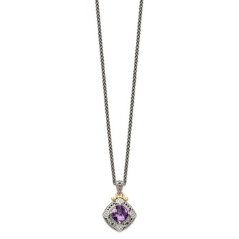 Shey Couture Sterling Silver with 14K Accent 18 Inch Antiqued Cushion Amethyst Necklace — alternate view