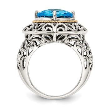 Shey Couture Sterling Silver with 14K Accent Antiqued Cushion Blue Topaz Ring — alternate view
