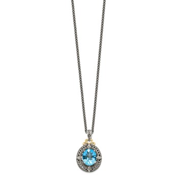 Shey Couture Sterling Silver with 14K Accent 18 Inch Antiqued Diamond and Oval Blue Topaz Necklace — alternate view