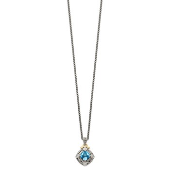Shey Couture Sterling Silver with 14K Accent 18 Inch Antiqued Diamond and Cushion Blue Topaz Necklace — alternate view