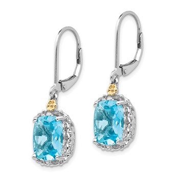 Shey Couture Sterling Silver Rhodium-plated with 14K Accent Recangular Blue Topaz Leverback Dangle Earrings — alternate view