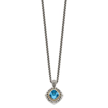 Shey Couture Sterling Silver with 14K Accent 18 Inch Antiqued Cushion Blue Topaz Necklace — alternate view