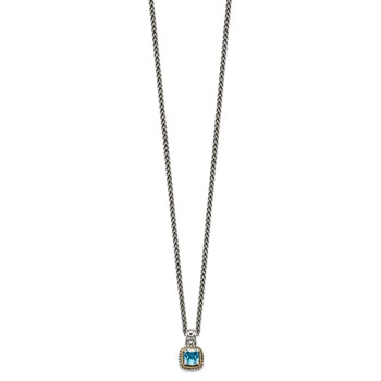 Shey Couture Sterling Silver with 14K Accent 18 Inch Antiqued Cushion Blue Topaz Necklace — alternate view