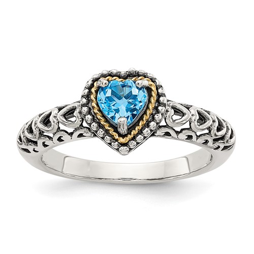 Sterling Silver Antiqued w/14k Blue Topaz Ring