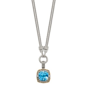 Shey Couture Sterling Silver with 14K Accent 17 Inch Antiqued Sky Blue Topaz and Diamond Necklace with 1 Inch Extender — alternate view