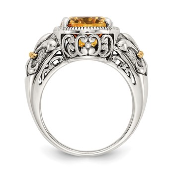 Shey Couture Sterling Silver with 14K Accent Antiqued Oval Citrine Ring — alternate view