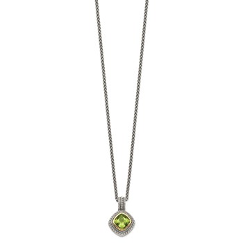 Shey Couture Sterling Silver with 14K Accent 18 Inch Antiqued Cushion Bezel Peridot Necklace — alternate view