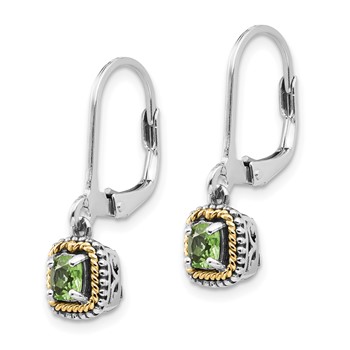 Shey Couture Sterling Silver with 14K Accent Antiqued Cushion Peridot Leverback Earrings — alternate view