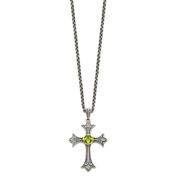 Shey Couture Sterling Silver with 14K Accent 18 Inch Antiqued Diamond and Cushion Bezel Peridot Necklace — alternate view