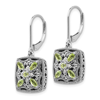 Shey Couture Sterling Silver with 14K Accent Antiqued Diamond and Marquise Peridot Leverback Earrings — alternate view
