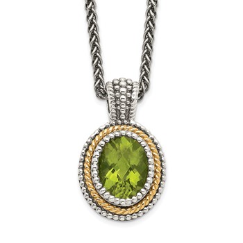 Shey Couture Sterling Silver with 14K Accent 18 Inch Antiqued Oval Bezel Peridot Necklace
