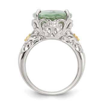 Shey Couture Sterling Silver Rhodium-plated with 14K Accent Oval Green Quartz Ring — alternate view