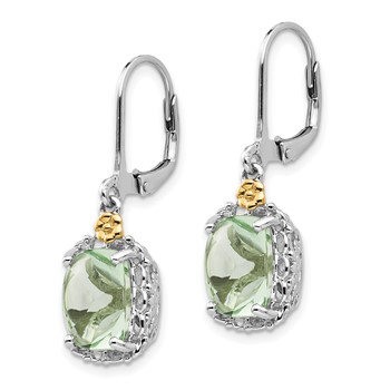 Shey Couture Sterling Silver Rhodium-plated with 14K Accent Cushion Green Quartz Leverback Earrings — alternate view