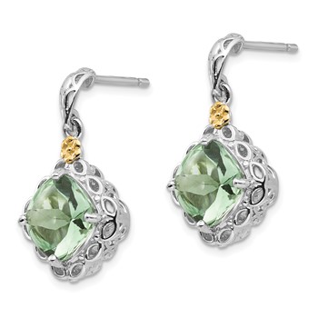 Shey Couture Sterling Silver Rhodium-plated with 14K Accent Cushion Green Quartz Post Dangle Earrings — alternate view