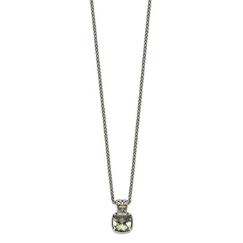 Shey Couture Sterling Silver with 14K Accent 18 Inch Antiqued Cushion Green Quartz Necklace — alternate view