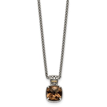 Shey Couture Sterling Silver with 14K Accent 18 Inch Antiqued Cushion Checkerboard Smoky Quartz Necklace — alternate view