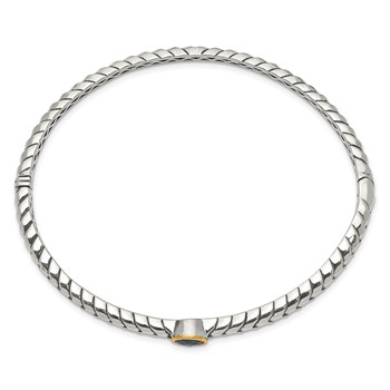 Shey Couture Sterling Silver Antiqued with 14K Accent Round Bezel Blue Topaz Bangle Bracelet — alternate view