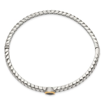 Shey Couture Sterling Silver with 14K Accent Antiqued Checkerboard-cut Black Onyx Hinged Bangle Bracelet — alternate view